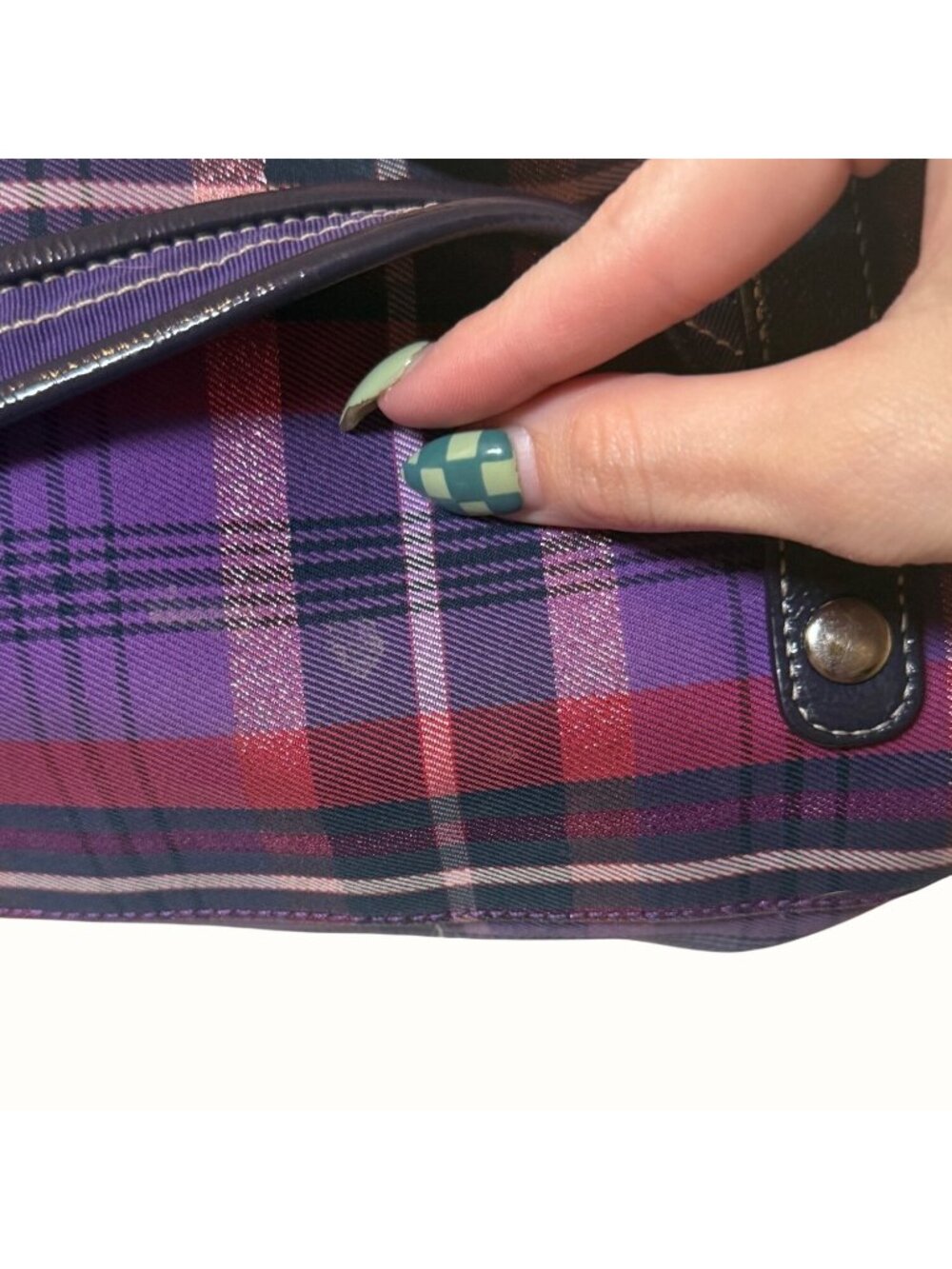 Coach Poppy Purple Tartan Plaid Limited Ed Bag W Purple Patent Leather No 15884 - Picture 9 of 11